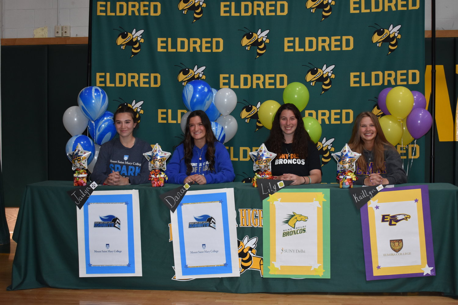 Four scholar-athletes signed letters of intent to play for the colleges of their choice next year. Pictured are Jaelyn Labuda, left; Dana Donnelly; Lily Gonzalez and Kaitlyn Potter.